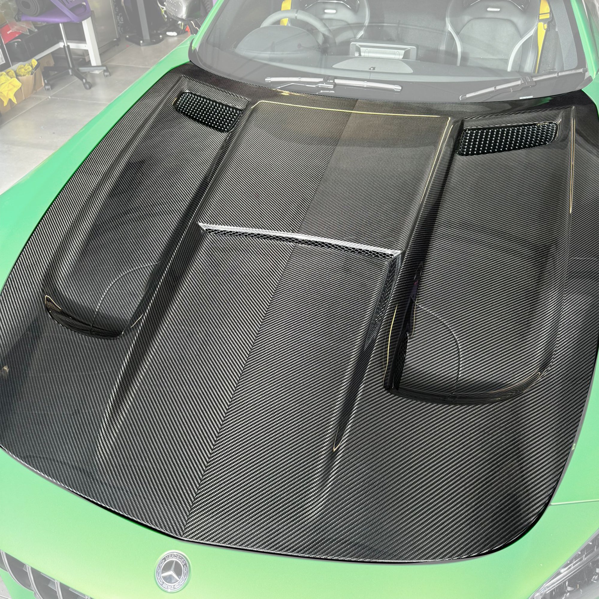 Kid Louis Mercedes Benz C190 AMG GT GTS GTC GTR Dry-Carbon Fiber Hood / Bonnet Black Series Style 2015 - 2021