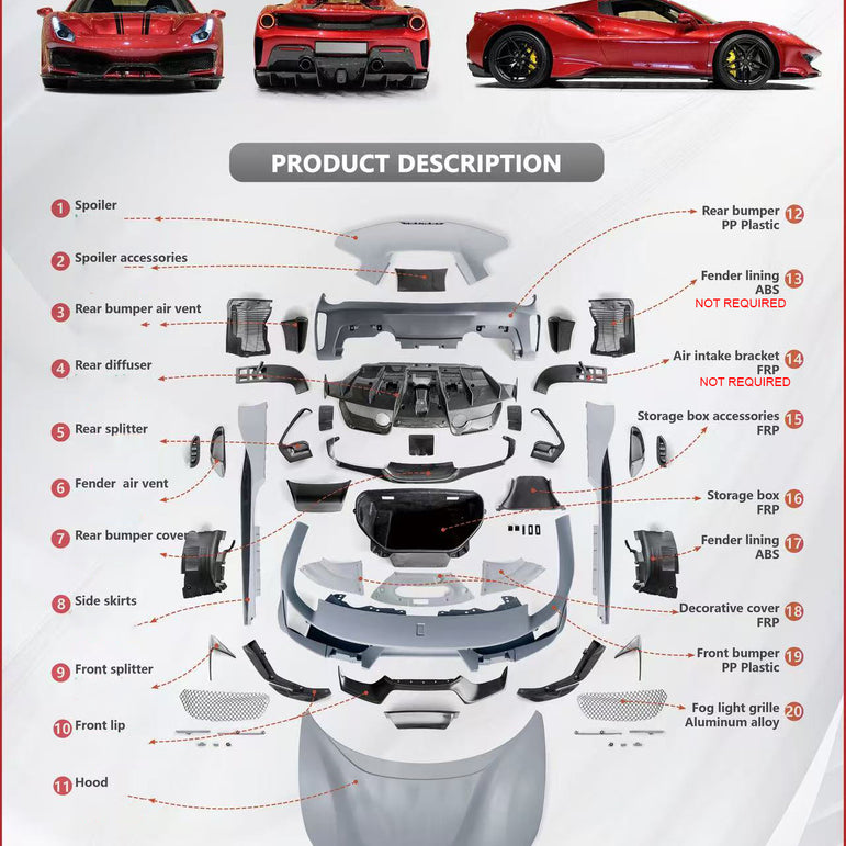Ferrari 488GTB Upgrade to Pista Full Conversion Body Kit (Plastic & Dry-Carbon)