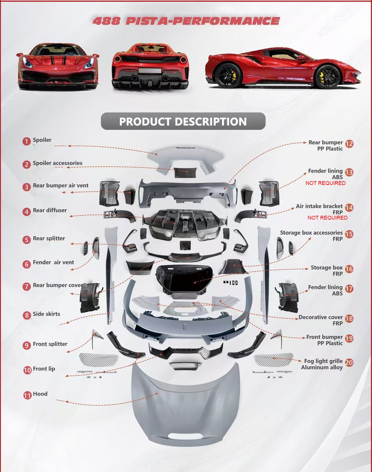 Ferrari 488GTB Upgrade to Pista Full Conversion Body Kit (Plastic & Dry-Carbon)