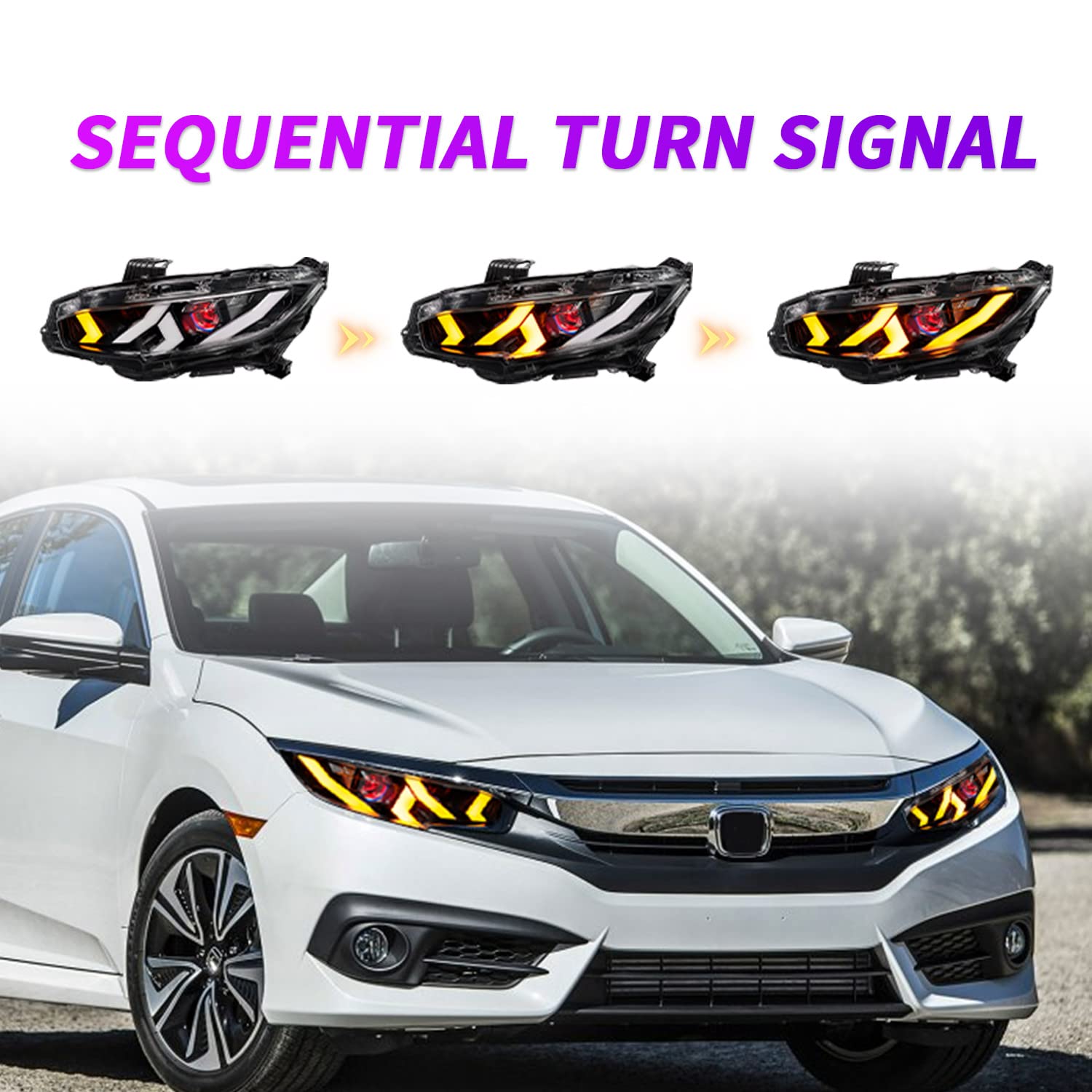 Full LED Headlights Assembly For 10th Gen Honda Civic 2016-2022