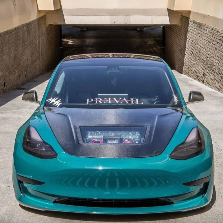 CMST Tuning Carbon Fiber Hood Clearview Glass Transparent for Tesla Model 3 - Robot Bodykits