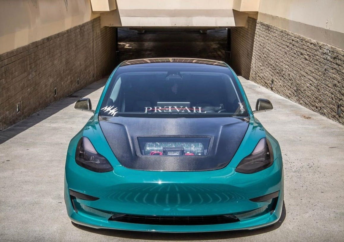CMST Tuning Carbon Fiber Hood Clearview Glass Transparent for Tesla Model 3 - Robot Bodykits