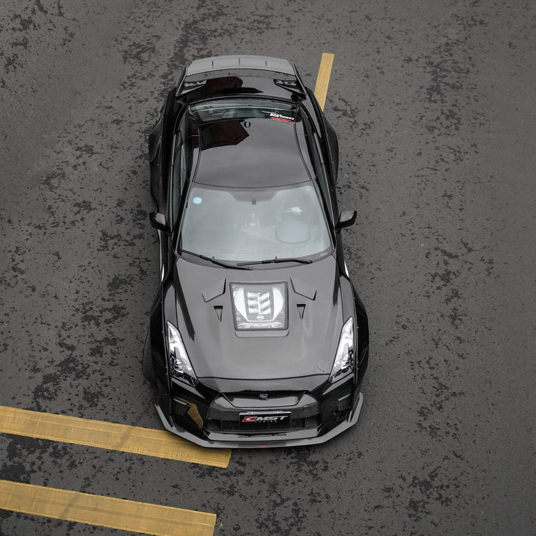 CMST Tuning Nissan GTR GT-R R35 2008-2016 Carbon Fiber Tempered Glass Transparent Hood Window See Through - Robot Bodykits