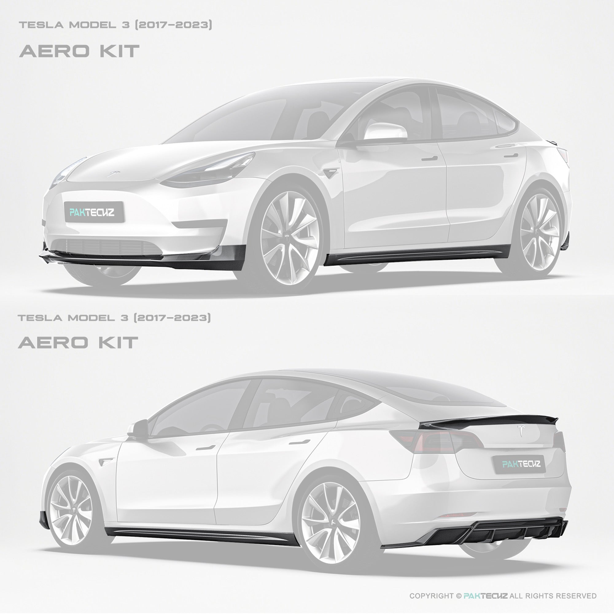 PAKTECHZ Dry Carbon Fibre Bodykit for for Tesla Model 3 2017-2023