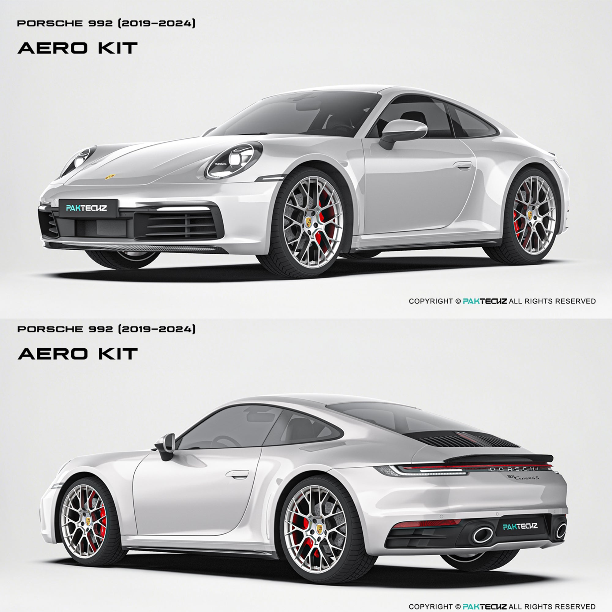 Paktechz Porsche 911 992.1 Carrera, Carrera S Full Dry Carbon Aerodynamics kit 2019-2024