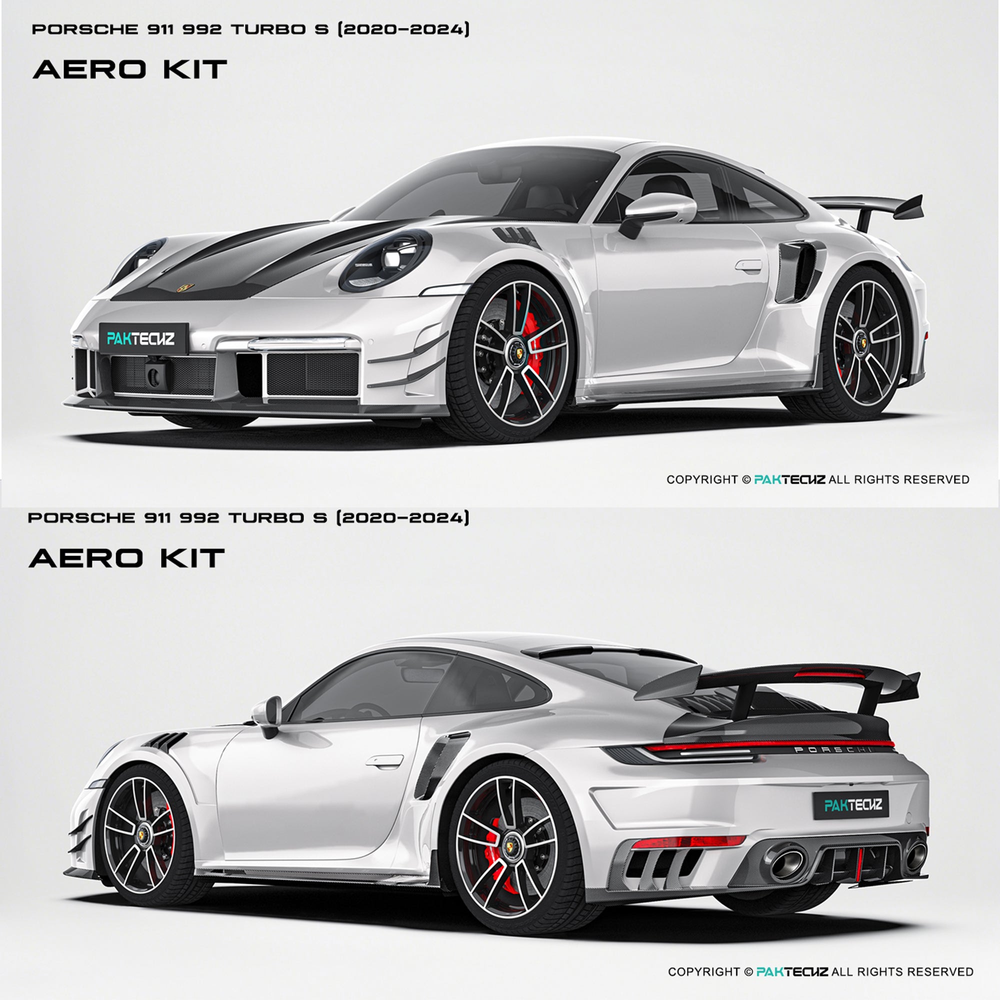 Porsche 911 992.1 Turbo S Paktechz Full Dry Carbon Aerodynamics kit 2020-2024
