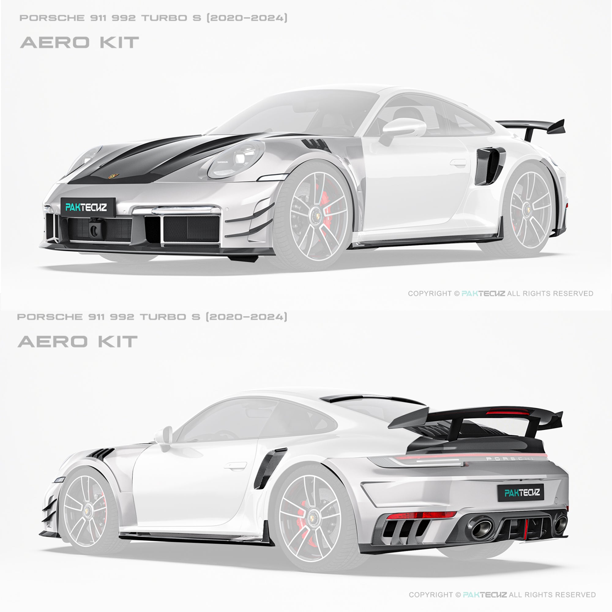 Porsche 911 992.1 Turbo S Paktechz Full Dry Carbon Aerodynamics kit 2020-2024
