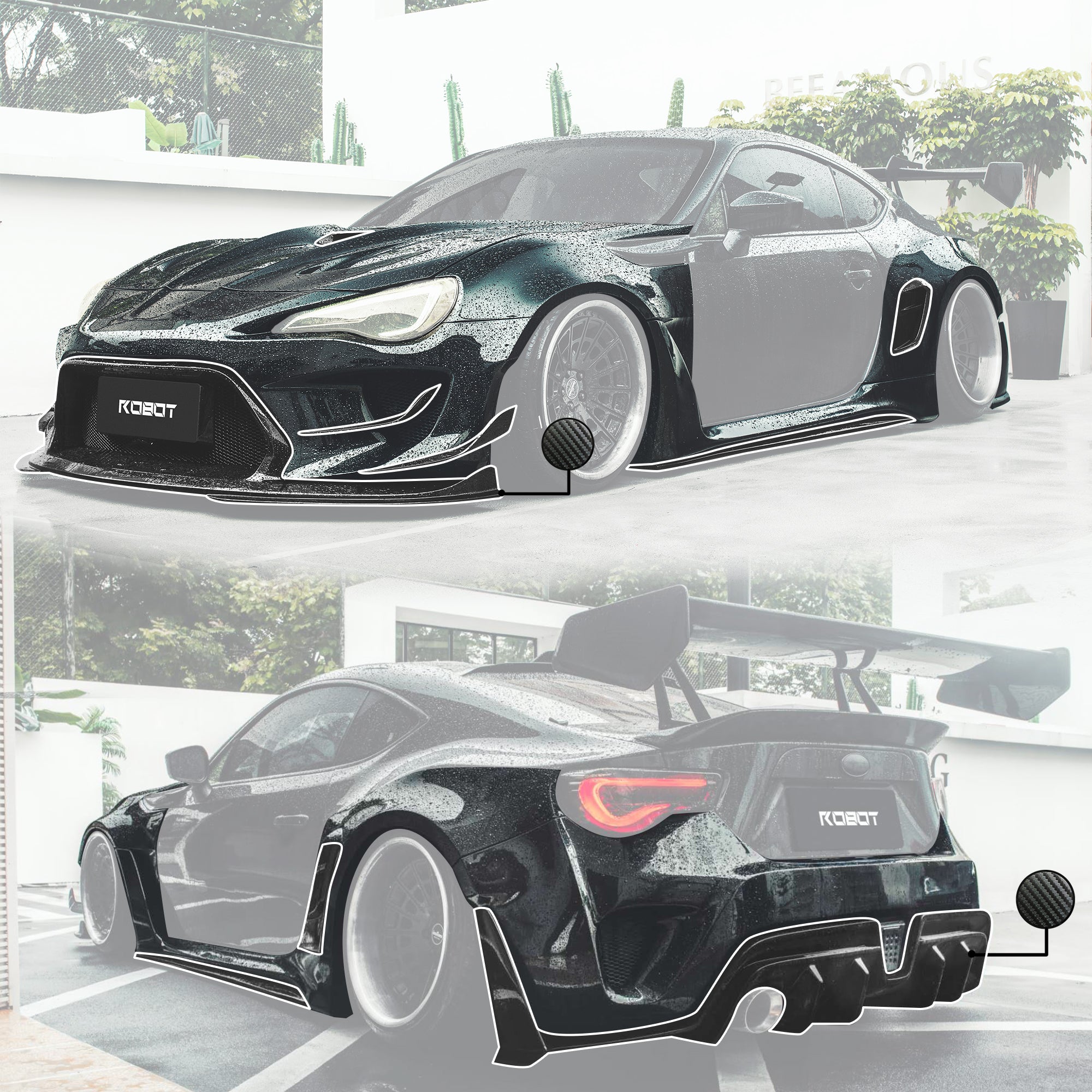 Robot Craftsman Toyota GT86 / BRZ Fibre Glass Reinforced Plastic Complete Body Kit (FRP) Fits Toyota GT86 / Subaru BRZ – First Gen (2012–2021)