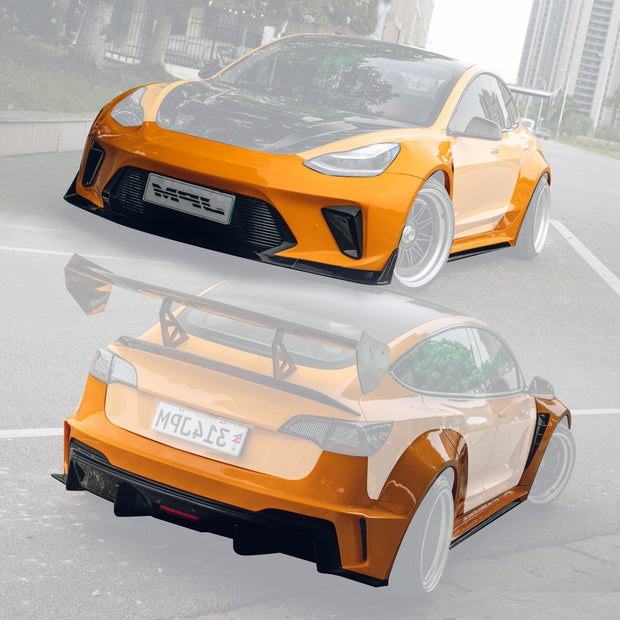 Robot Craftsman Tesla Model 3 2017-2023 “HACKER” Widebody FRP & Partial Carbon Full Kit