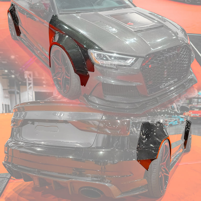 CMST Tuning Carbon Fiber Widebody Fender Arches ( 12 Pcs ) for Audi A3, S3 2014-2020 8V - Robot Bodykits
