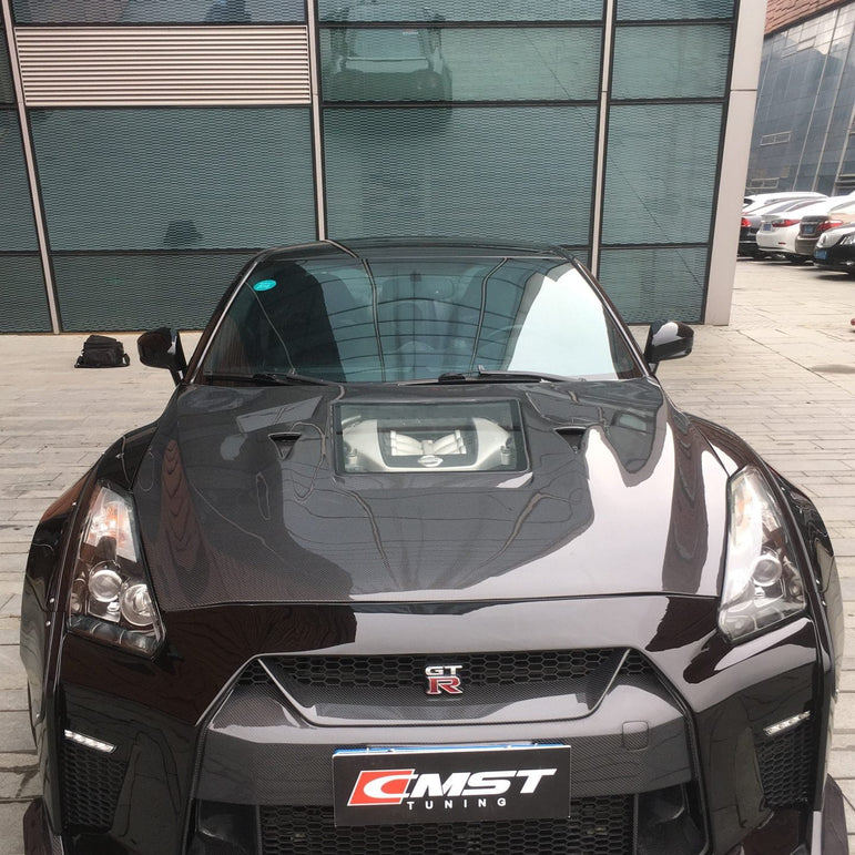 CMST Tuning Nissan GTR GT-R R35 2008-2016 Carbon Fiber Tempered Glass Transparent Hood Window See Through - Robot Bodykits