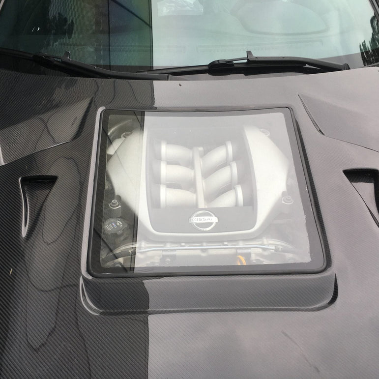CMST Tuning Nissan GTR GT-R R35 2008-2016 Carbon Fiber Tempered Glass Transparent Hood Window See Through - Robot Bodykits