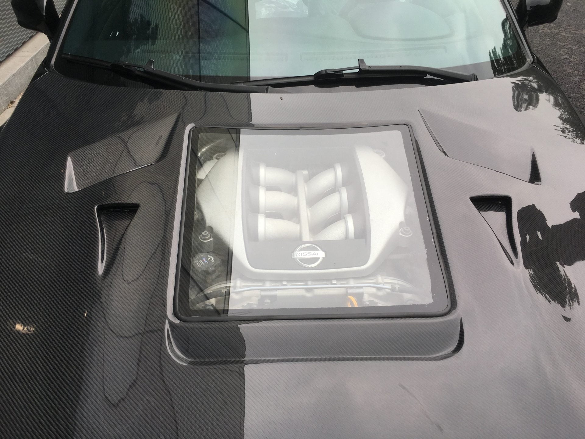 CMST Tuning Nissan GTR GT-R R35 2008-2016 Carbon Fiber Tempered Glass Transparent Hood Window See Through - Robot Bodykits