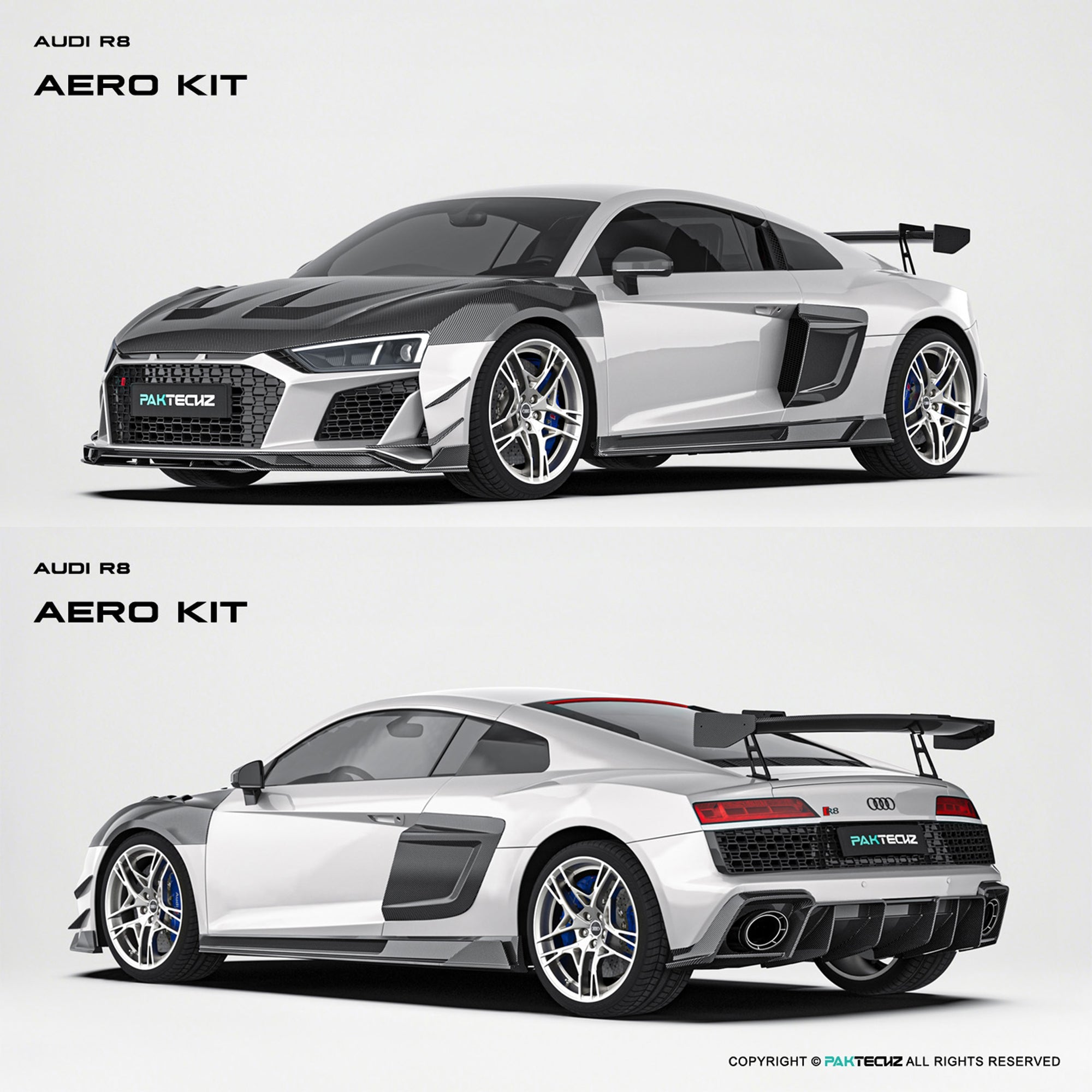 Audi R8 (Gen 2) Paktechz Full Dry Carbon Aerodynamics kit (2019 - 2023) Aftermarket Carbon Fiber Part / Bodykit - Robot Bodykits
