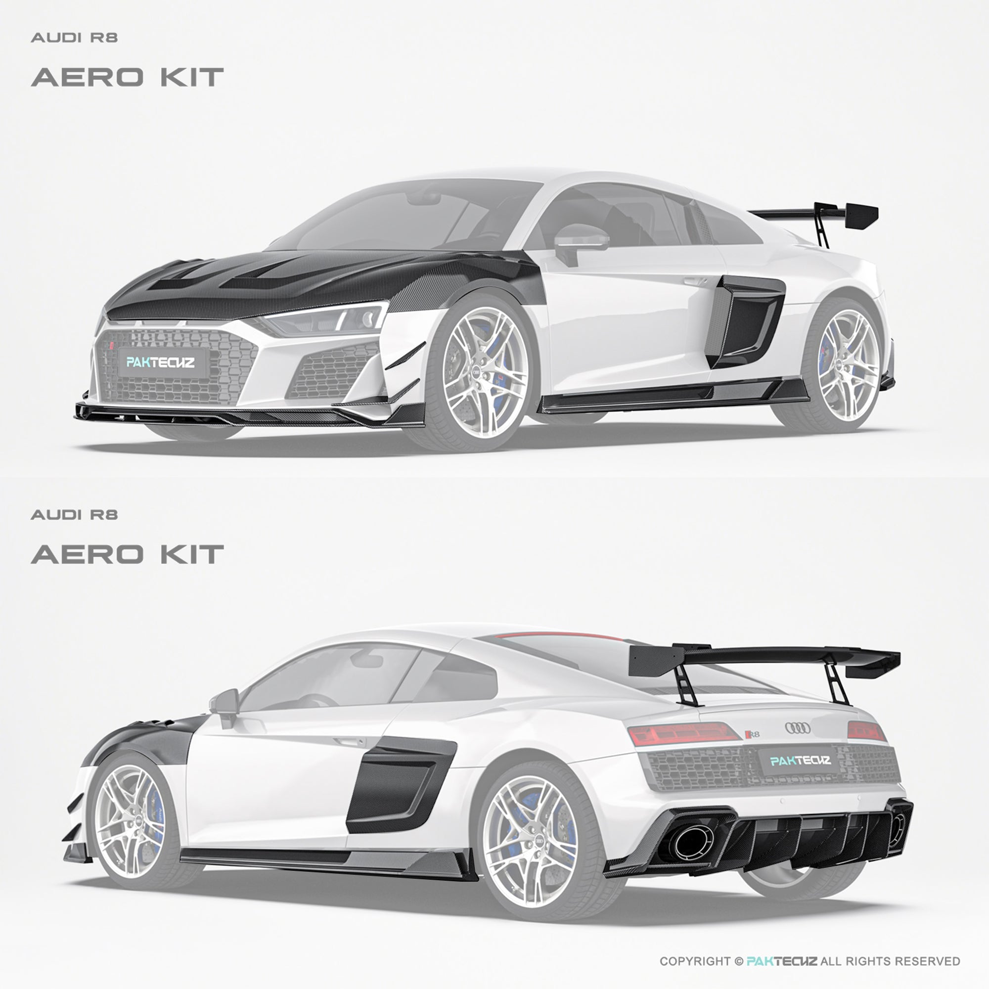 Audi R8 (Gen 2) Paktechz Full Dry Carbon Aerodynamics kit (2019 - 2023) Aftermarket Carbon Fiber Part / Bodykit - Robot Bodykits