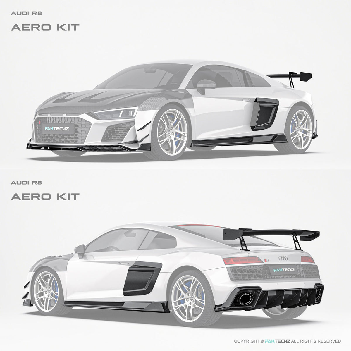 Audi R8 (Gen 2) Paktechz Full Dry Carbon Aerodynamics kit (2019 - 2023) Aftermarket Carbon Fiber Part / Bodykit - Robot Bodykits