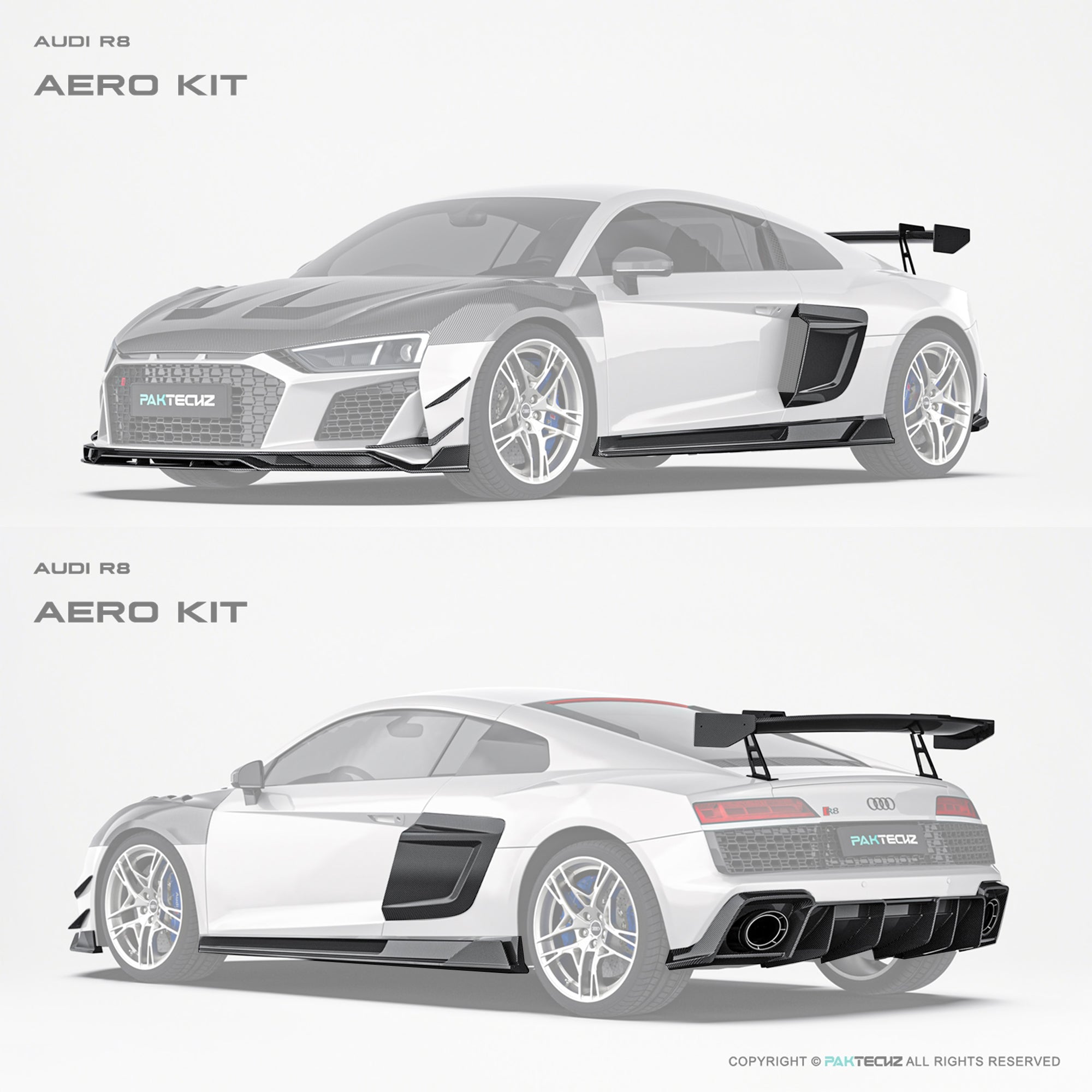 Audi R8 (Gen 2) Paktechz Full Dry Carbon Aerodynamics kit (2019 - 2023) Aftermarket Carbon Fiber Part / Bodykit - Robot Bodykits