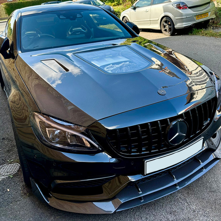 CMST Tuning Carbon Tempered Glass Transparent Bonnet For Mercedes Benz 2015-2020 AMG C63 Sedan Coupe 2 Door 4 Door - Robot Bodykits