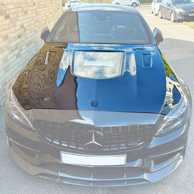 CMST Tuning Carbon Tempered Glass Transparent Bonnet For Mercedes Benz 2015-2020 AMG C63 Sedan Coupe 2 Door 4 Door - Robot Bodykits
