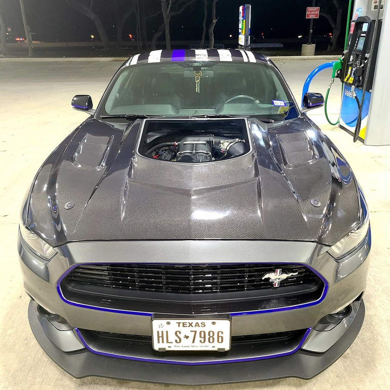 CMST Carbon Fiber Glass Transparent Hood Stage 2 ( Raised 2 inches ) for Ford Mustang S550.1 2015 - 2017 Aftermarket Carbon Fiber Part / Bodykit - Robot Bodykits