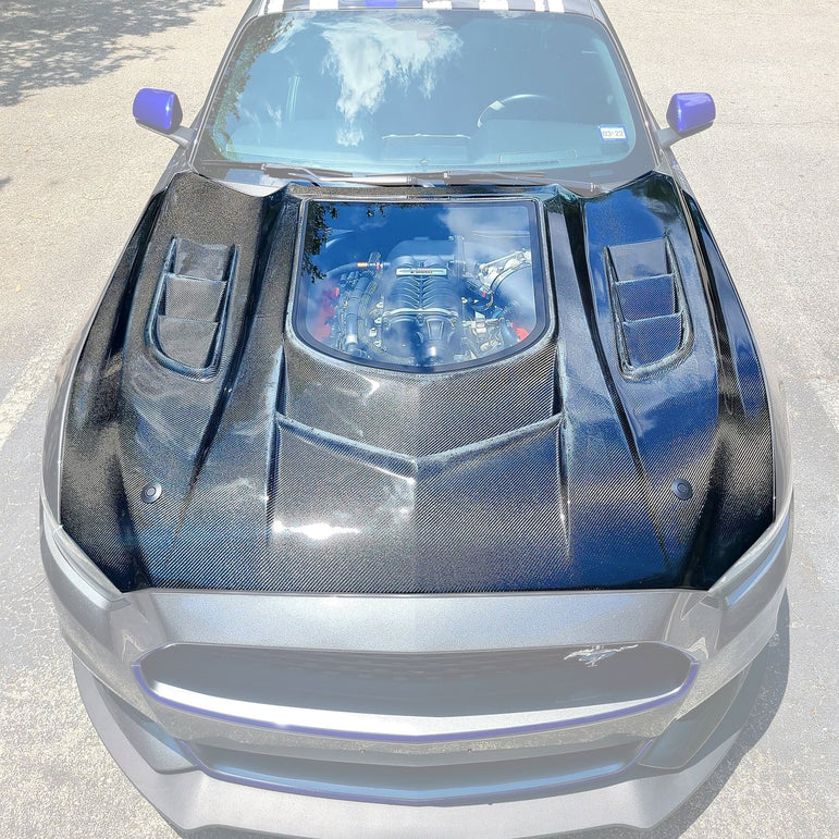 CMST Carbon Fiber Glass Transparent Hood Stage 2 ( Raised 2 inches ) for Ford Mustang S550.1 2015 - 2017 Aftermarket Carbon Fiber Part / Bodykit - Robot Bodykits