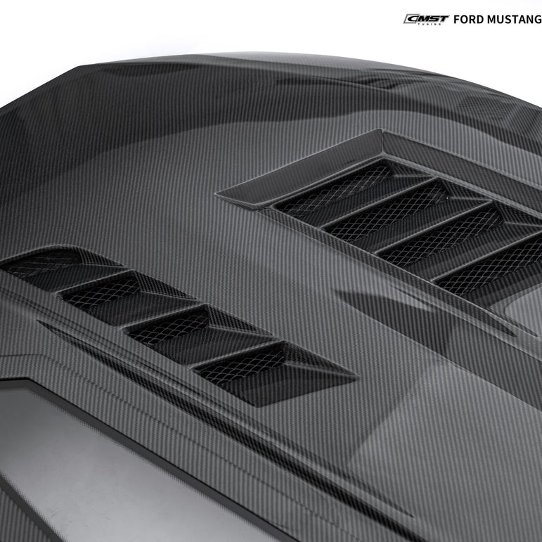 CMST Ford Mustang S650 2.3/5.0 Carbon Fibre Bonnet With Tempered Glass Window Aftermarket Carbon Fiber Part / Bodykit - Robot Bodykits