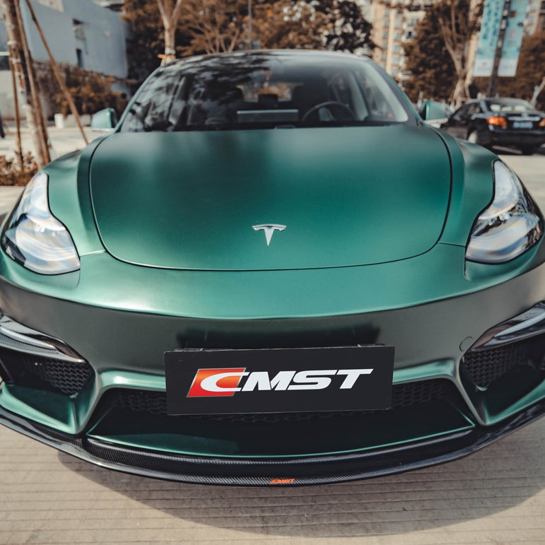CMST Tuning Carbon Fiber Front Bumper for Tesla Model 3 Ver.1 with Carbon Fiber Canards & Front Lip Aftermarket Carbon Fiber Part / Bodykit - Robot Bodykits