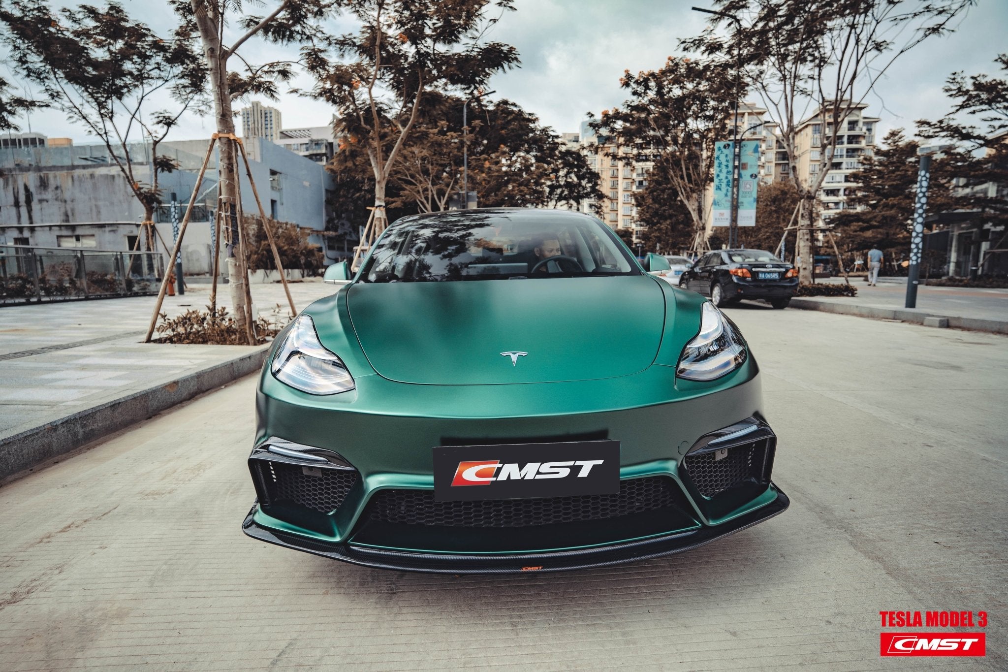 CMST Tuning Carbon Fiber Front Bumper for Tesla Model 3 Ver.1 with Carbon Fiber Canards & Front Lip Aftermarket Carbon Fiber Part / Bodykit - Robot Bodykits