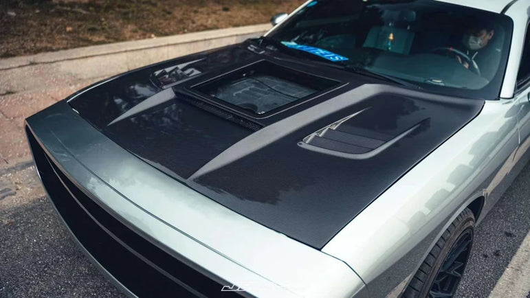 CMST Carbon Fiber Glass Clearview Hood Bonnet for Dodge Challenger 2008-ON - Robot Bodykits
