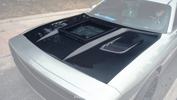 CMST Carbon Fiber Glass Clearview Hood Bonnet for Dodge Challenger 2008-ON