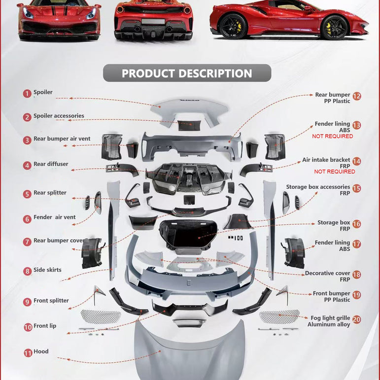 Ferrari 488GTB Upgrade to Pista Full Conversion Body Kit (Plastic & Dry - Carbon) Aftermarket Carbon Fiber Part / Bodykit - Robot Bodykits