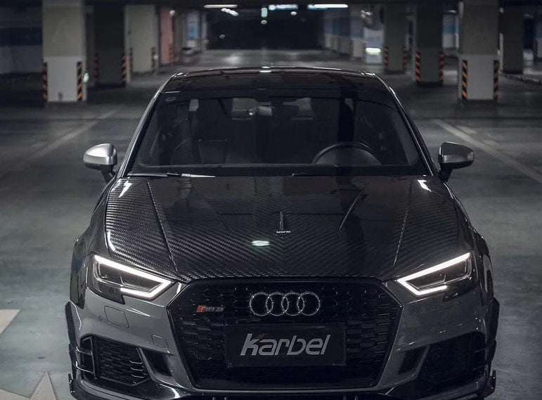 Karbel Dry Carbon Fiber Double-sided Hood Bonnet for Audi RS3 2018-2020 & S3 A3 2014-2020 Aftermarket Carbon Fiber Part / Bodykit - Robot Bodykits