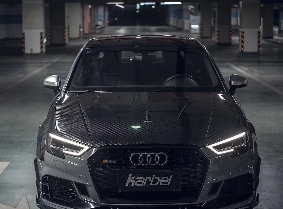Karbel Dry Carbon Fiber Double-sided Hood Bonnet for Audi RS3 2018-2020 & S3 A3 2014-2020 Aftermarket Carbon Fiber Part / Bodykit - Robot Bodykits
