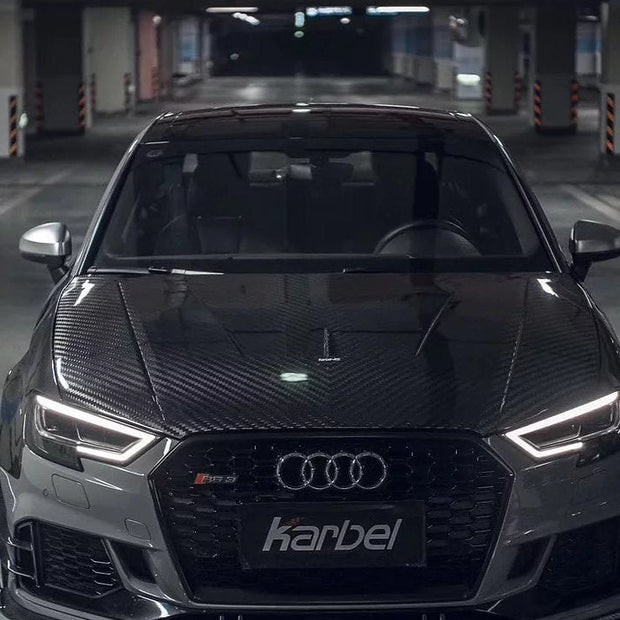 Karbel Dry Carbon Fiber Double-sided Hood Bonnet for Audi RS3 2018-2020 & S3 A3 2014-2020 Aftermarket Carbon Fiber Part / Bodykit - Robot Bodykits