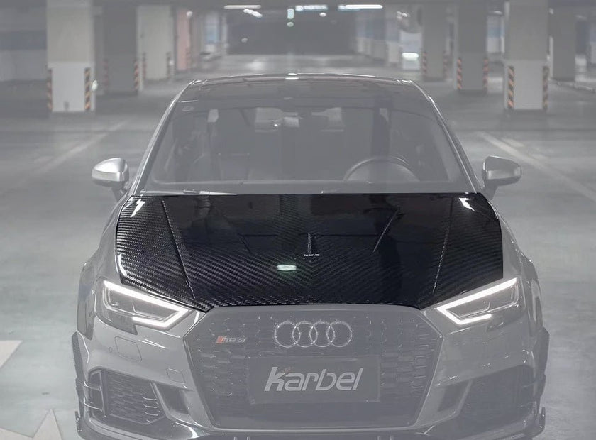 Karbel Dry Carbon Fiber Double-sided Hood Bonnet for Audi RS3 2018-2020 & S3 A3 2014-2020 Aftermarket Carbon Fiber Part / Bodykit - Robot Bodykits