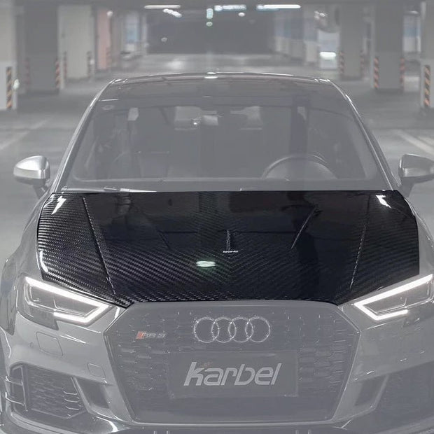 Karbel Dry Carbon Fiber Double-sided Hood Bonnet for Audi RS3 2018-2020 & S3 A3 2014-2020 Aftermarket Carbon Fiber Part / Bodykit - Robot Bodykits