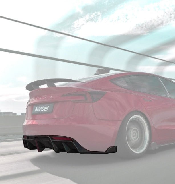 Karbel Pre - preg Carbon Fiber With Light Rear Diffuser & Canards for Tesla Model 3 Highland / P Aftermarket Carbon Fiber Part / Bodykit - Robot Bodykits