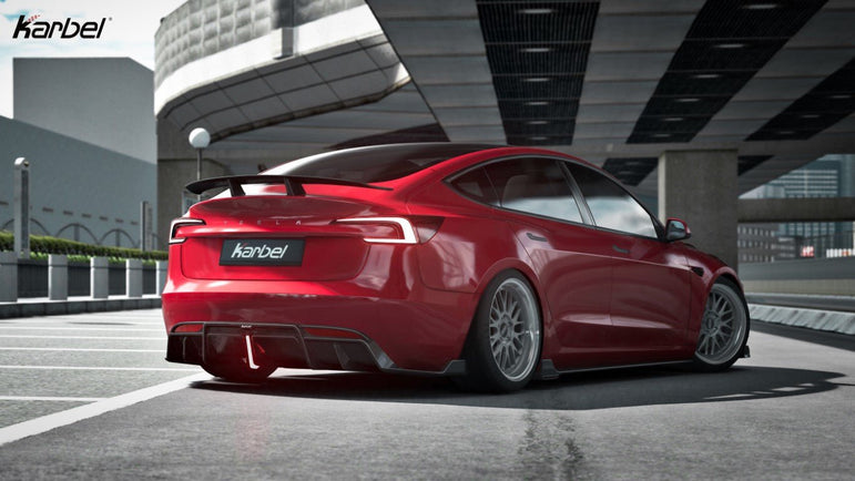 Karbel Pre - preg Carbon Fiber With Light Rear Diffuser & Canards for Tesla Model 3 Highland / P Aftermarket Carbon Fiber Part / Bodykit - Robot Bodykits