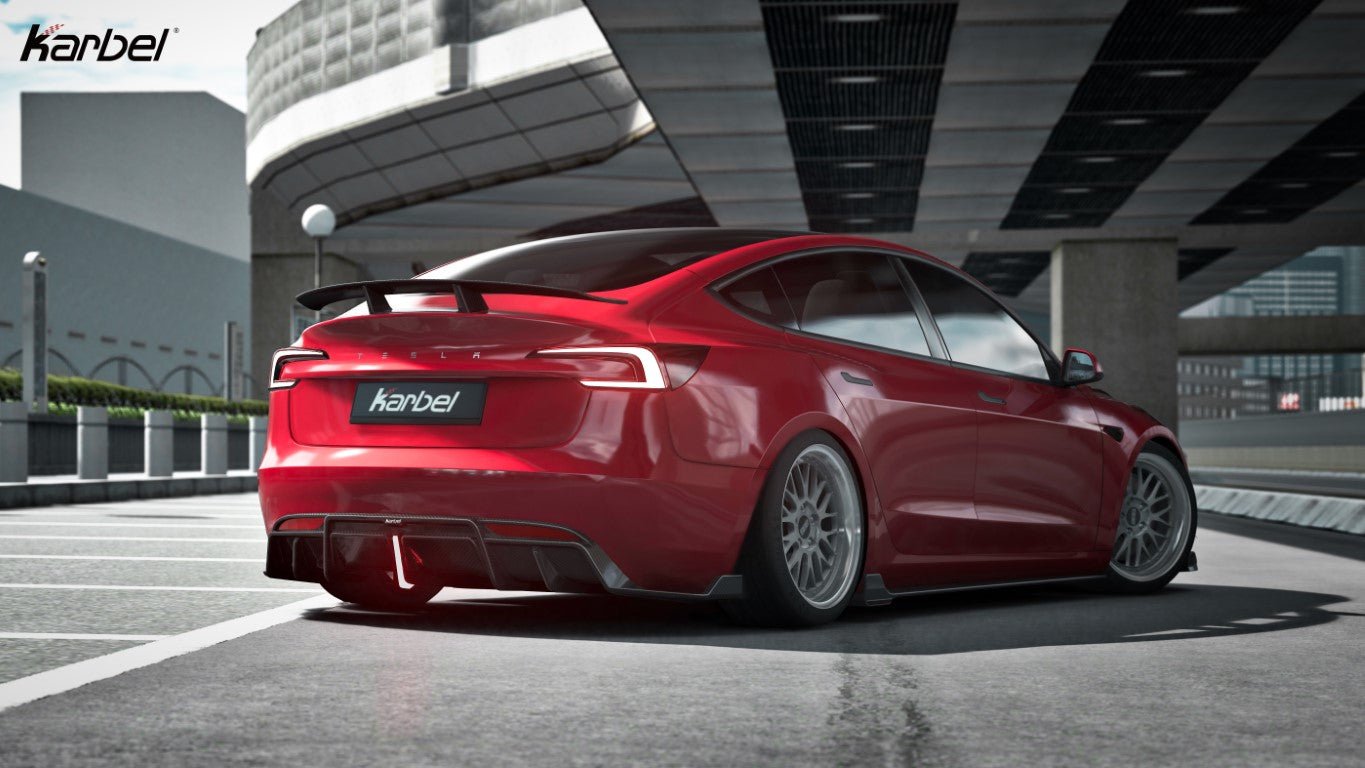 Karbel Pre - preg Carbon Fiber With Light Rear Diffuser & Canards for Tesla Model 3 Highland / P Aftermarket Carbon Fiber Part / Bodykit - Robot Bodykits
