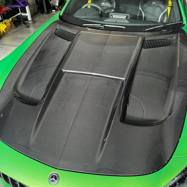 Kid Louis Mercedes Benz C190 AMG GT GTS GTC GTR Dry-Carbon Fiber Hood / Bonnet Black Series Style 2015 - 2021 Aftermarket Carbon Fiber Part / Bodykit - Robot Bodykits
