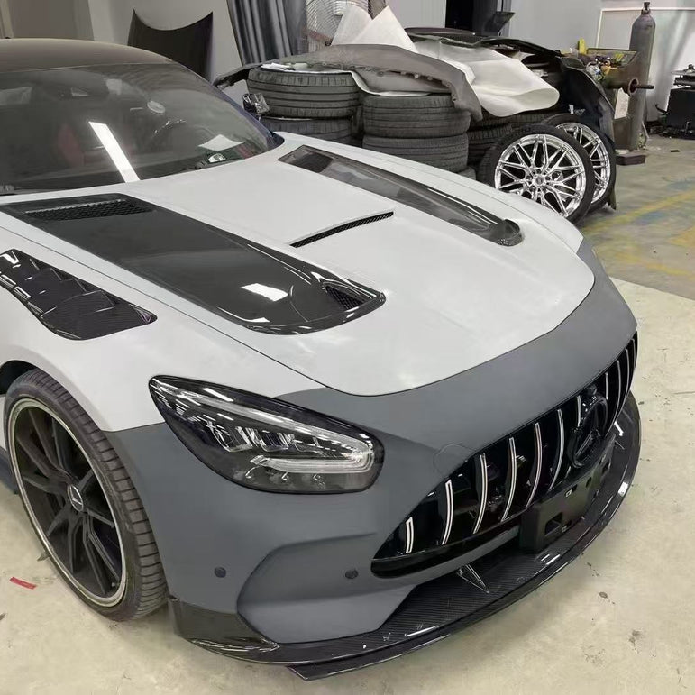 Kid Louis Mercedes Benz C190 AMG GT GTS GTC GTR Dry - Carbon Fiber Hood / Bonnet Black Series Style 2015 - 2021 Aftermarket Carbon Fiber Part / Bodykit - Robot Bodykits