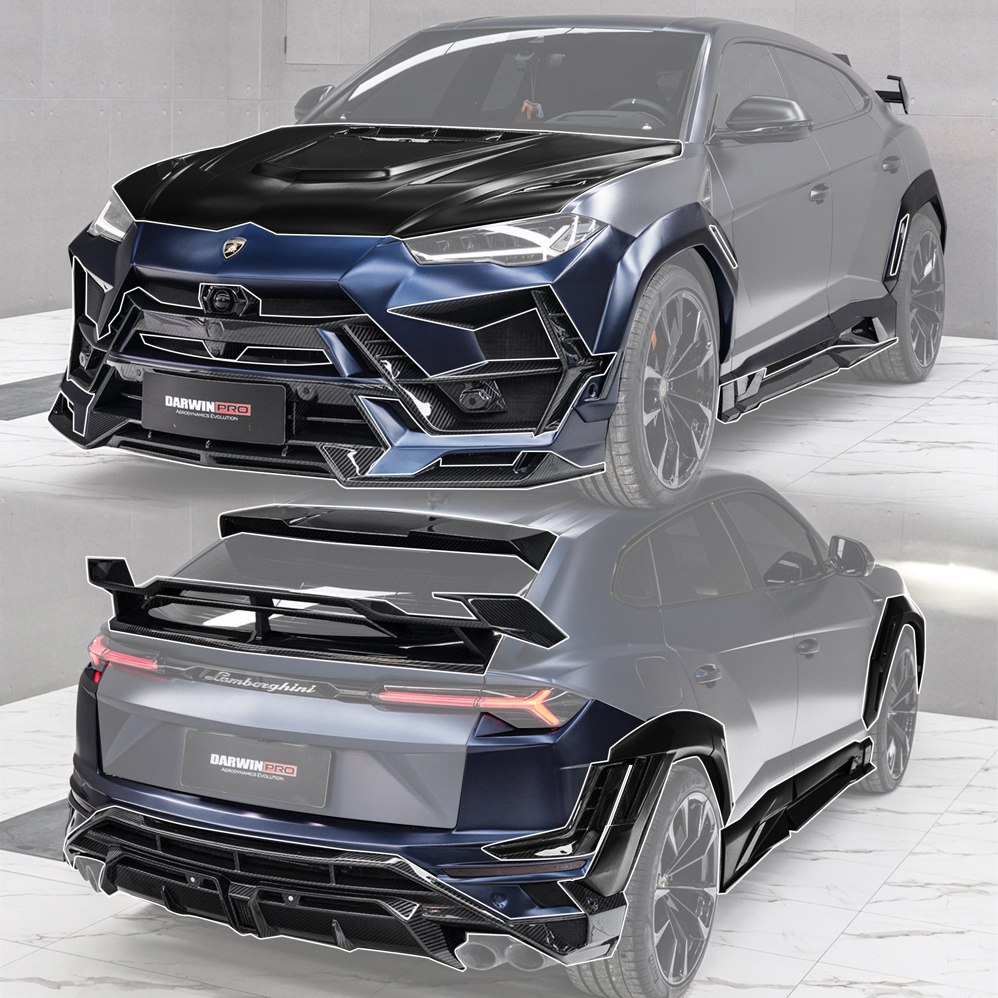 Lamborghini Urus (2018–2022) — DarwinPRO BKSS Part Carbon Fibre Widebody Kit Aftermarket Carbon Fiber Part / Bodykit - Robot Bodykits