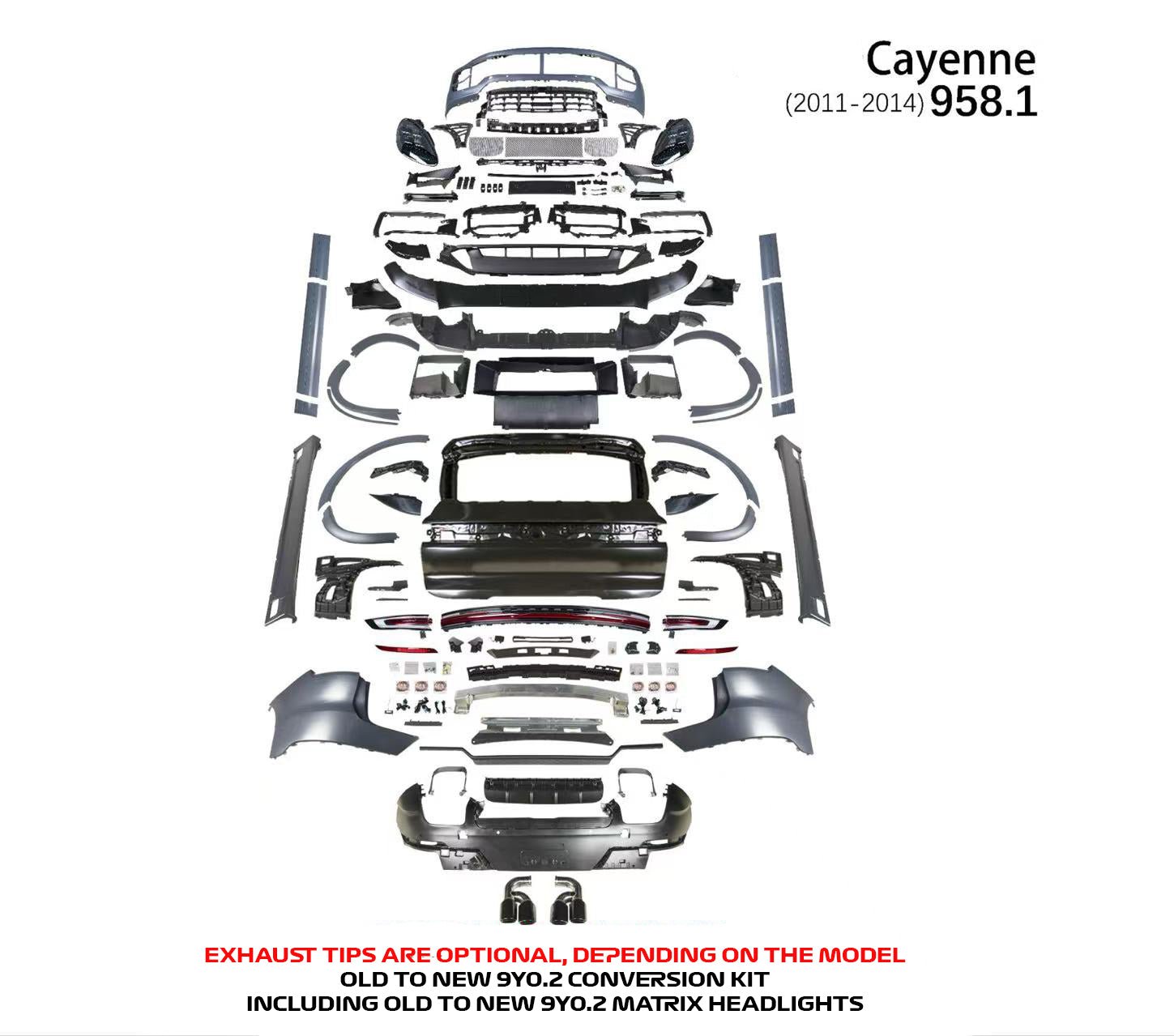 Porsche Cayenne 958.1 2011 - 14 to 2024 GTS (9Y0.2) Conversion Kit Including Headlight & Tail light Aftermarket Carbon Fiber Part / Bodykit - Robot Bodykits