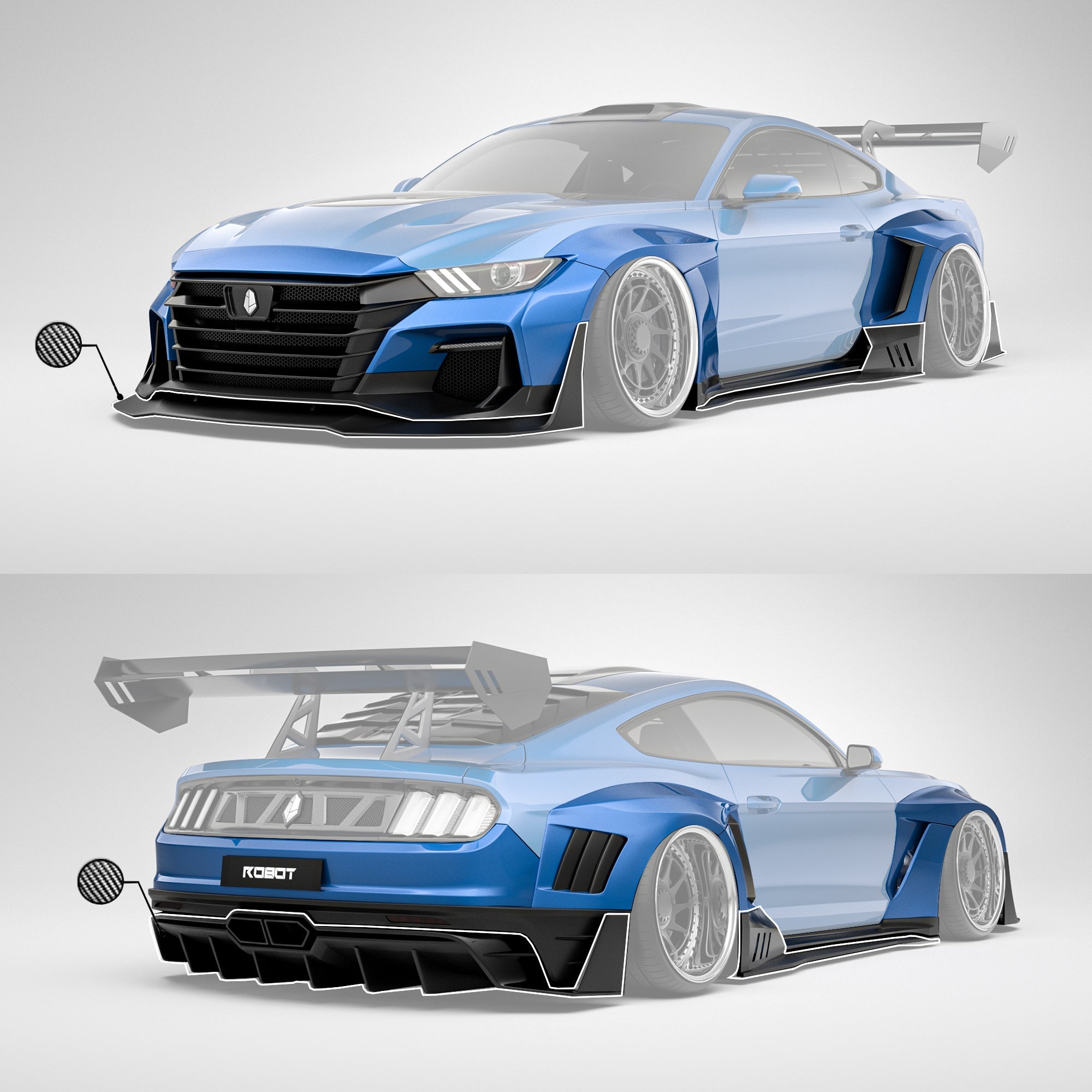 Robot Craftsman Ford Mustang Dawn Widebody Kit 2015-2023 Aftermarket Carbon Fiber Part / Bodykit - Robot Bodykits