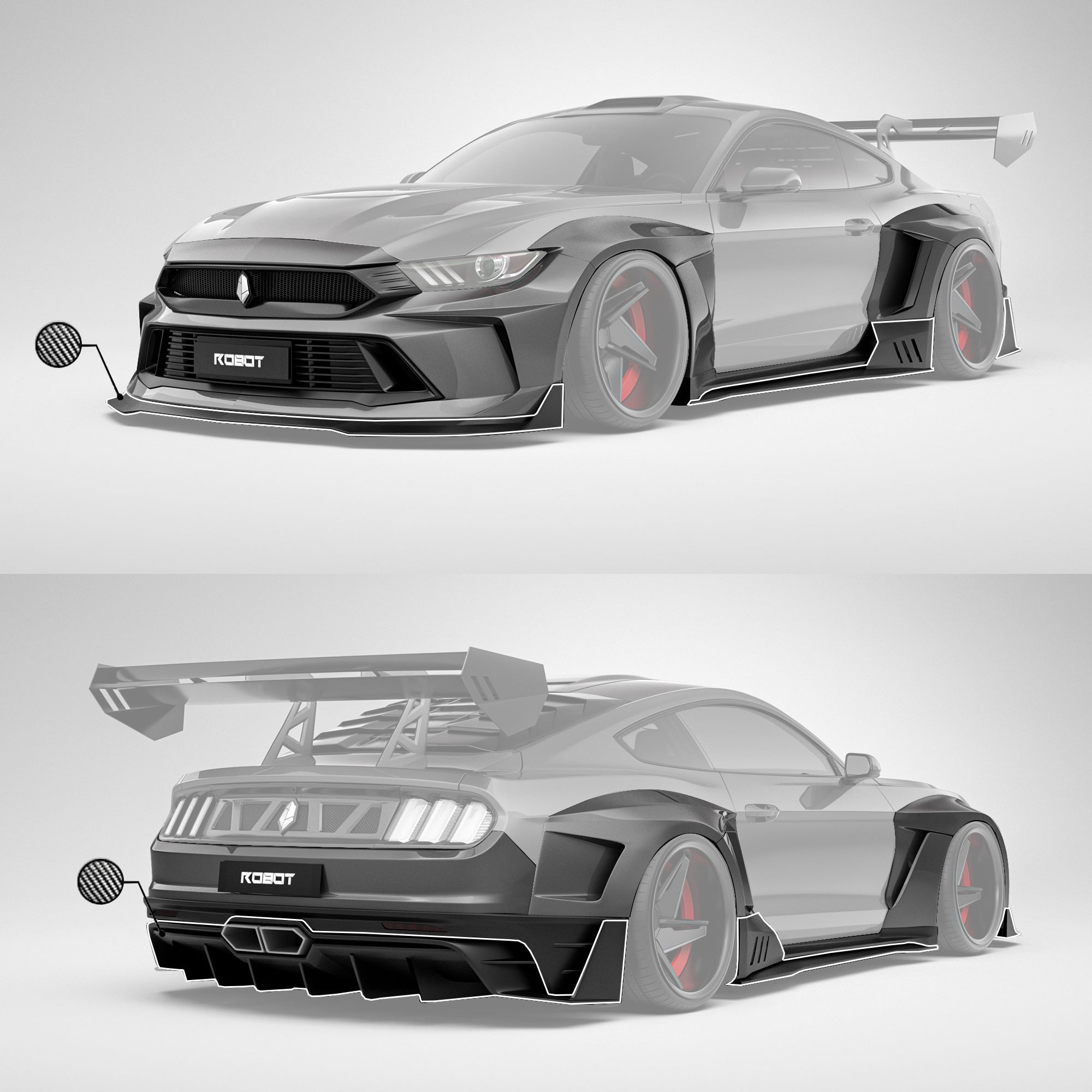 Robot Craftsman Ford Mustang Dusk Widebody Kit 2015-2023 Aftermarket Carbon Fiber Part / Bodykit - Robot Bodykits