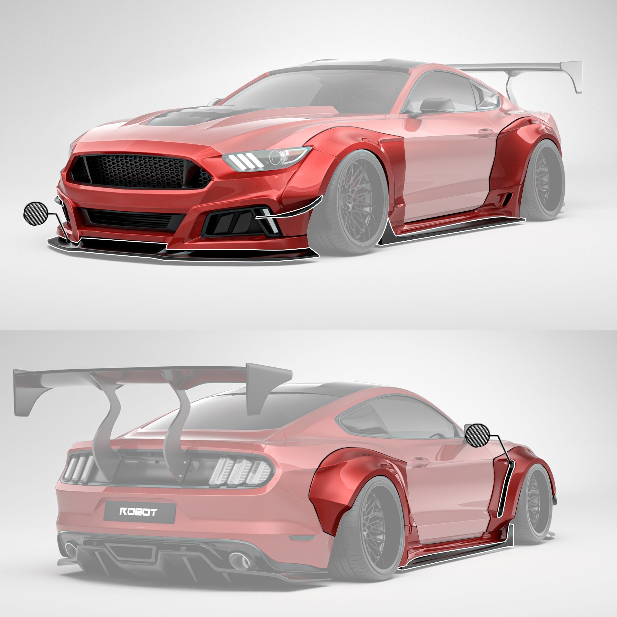Robot Craftsman Ford Mustang V2 Fibre Glass Reinforced Plastic Complete Body Kit 2015-2023 Aftermarket Carbon Fiber Part / Bodykit - Robot Bodykits