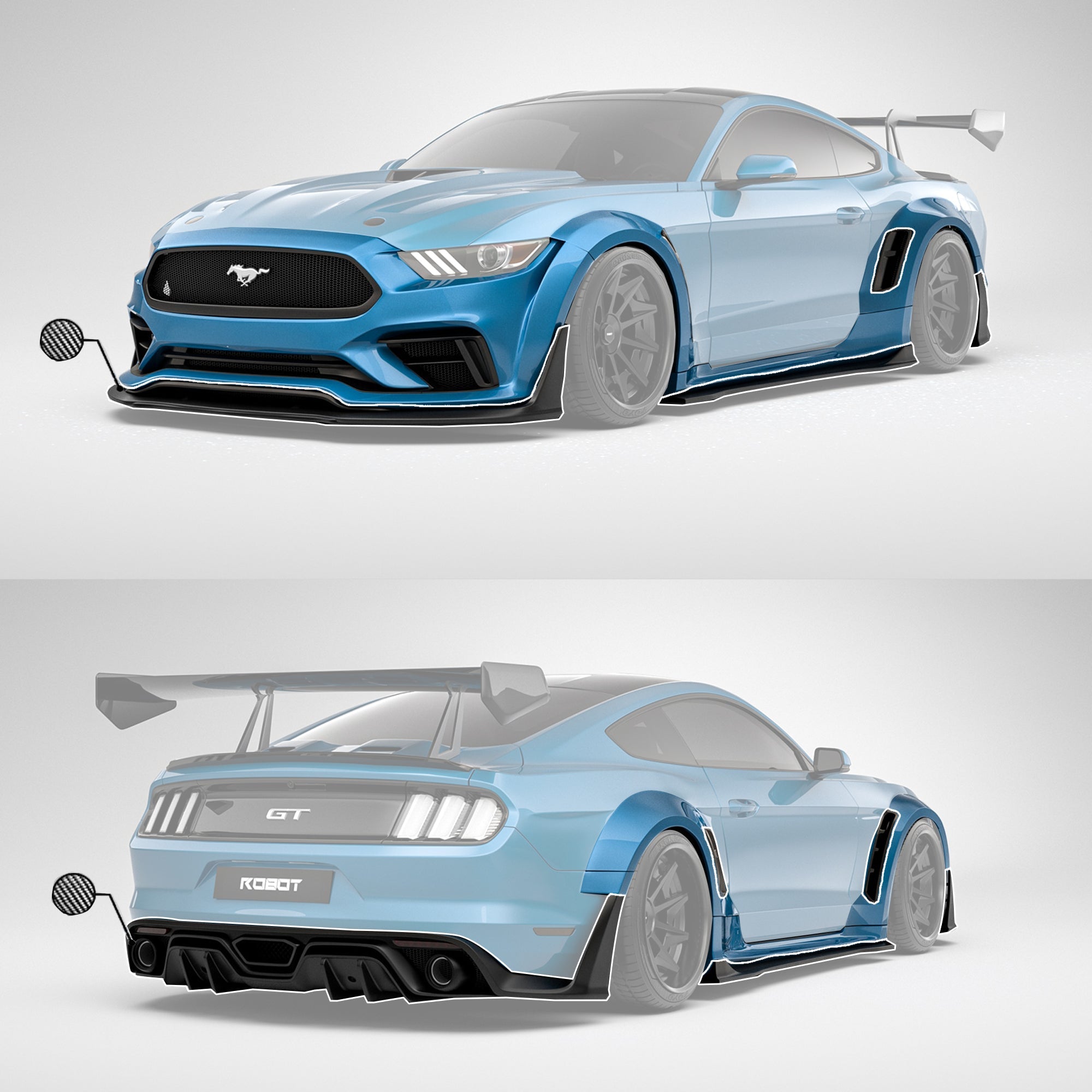 Robot Craftsman Ford Mustang V3 Widebody Kit 2015 - 2023 Aftermarket Carbon Fiber Part / Bodykit - Robot Bodykits