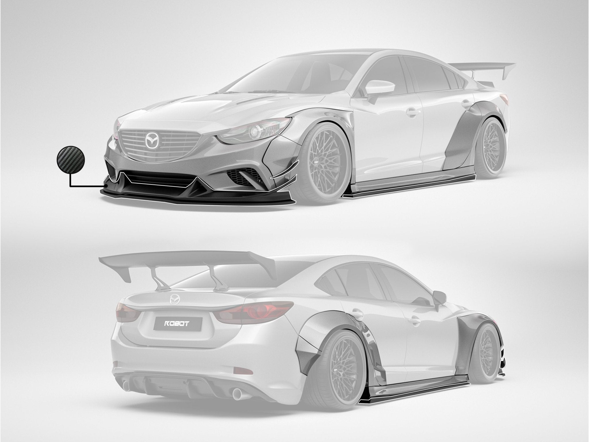 Robot Craftsman Mazda 6 2014 - 2017 Plus Body Kit Fibre Glass Reinforced Plastic Complete Widebody Kit (FRP) Aftermarket Carbon Fiber Part / Bodykit - Robot Bodykits