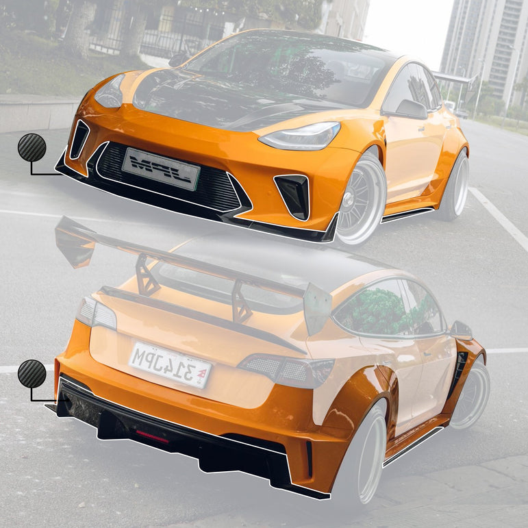 Robot Craftsman Tesla Model 3 2017-2023 “HACKER” Widebody FRP & Partial Carbon Full Kit Aftermarket Carbon Fiber Part / Bodykit - Robot Bodykits