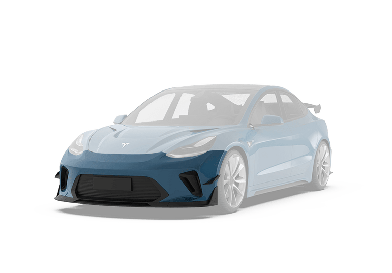 Robot Craftsman Tesla Model 3 “HACKER” Front Bumper & Front Lip (2017–2023 pre - facelift) Aftermarket Carbon Fiber Part / Bodykit - Robot Bodykits